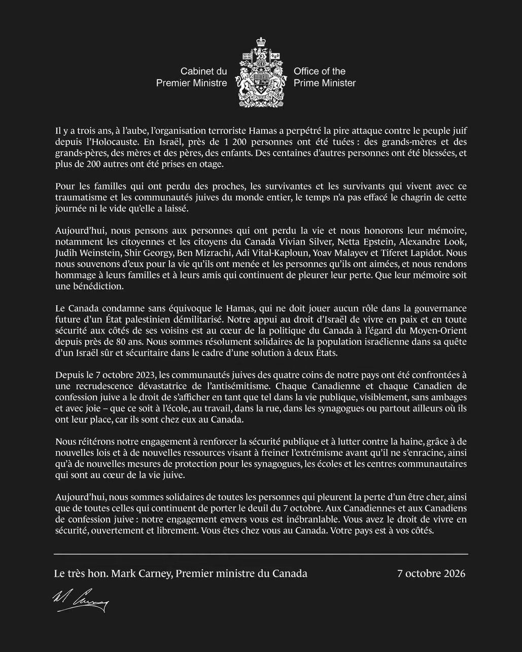 Déclaration de Mark Carney